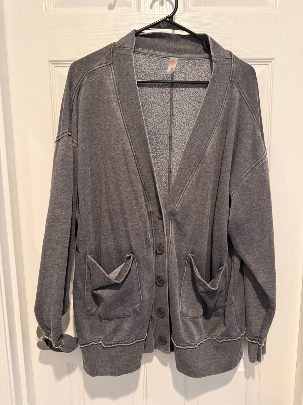 Mono B Charcoal Gray Button-Front Open V-Neck Cardigan